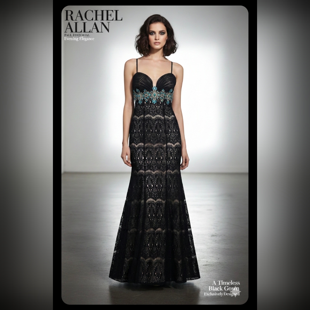 Rachel Allan Black And Teal Lace Gown Size 0
